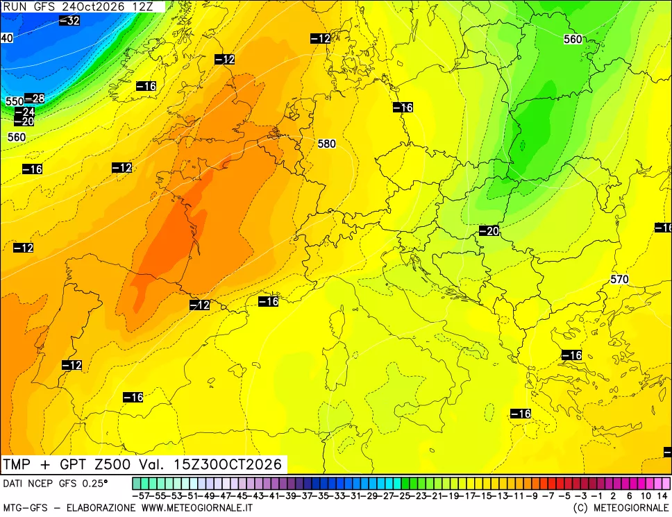 mappa 500 hPa Temp + GPT