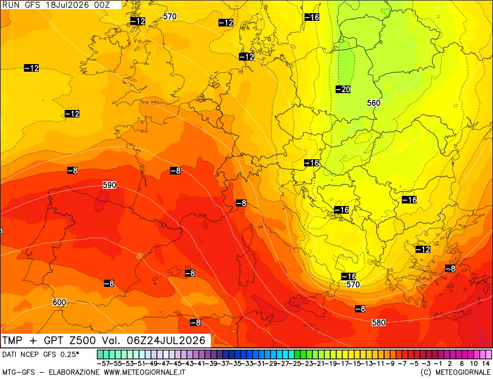 mappa 500 hPa Temp + GPT