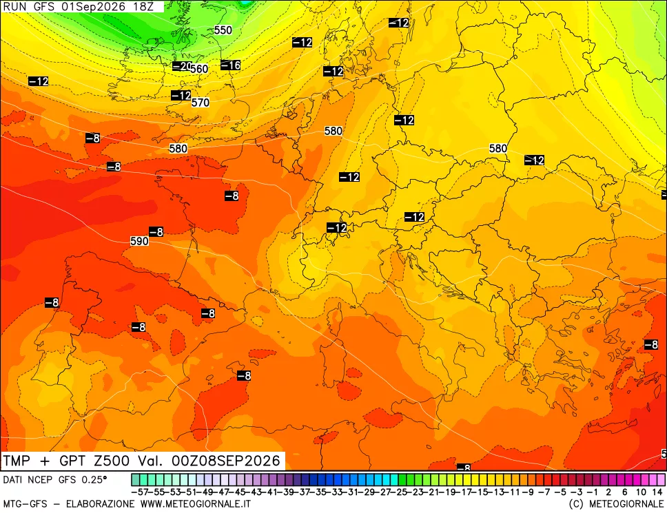 mappa 500 hPa Temp + GPT