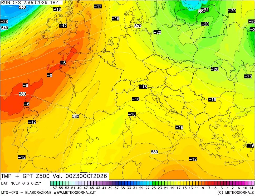 mappa 500 hPa Temp + GPT