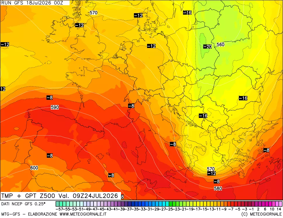 mappa 500 hPa Temp + GPT