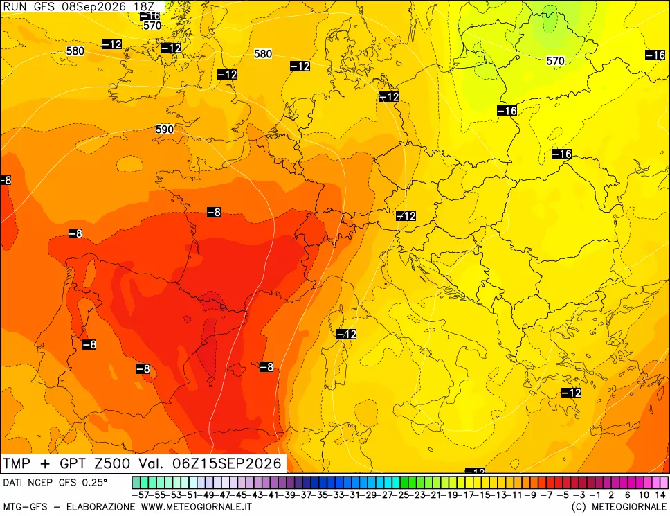 mappa 500 hPa Temp + GPT