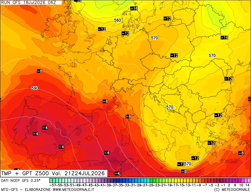 mappa 500 hPa Temp + GPT