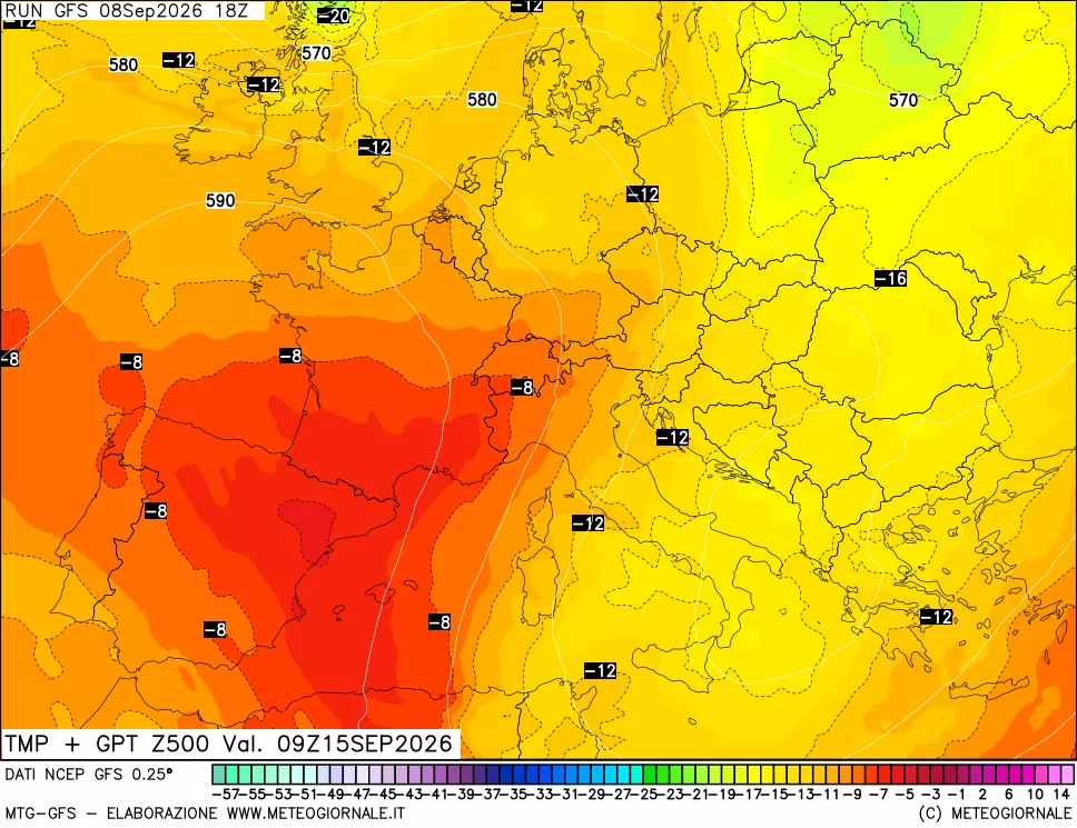 mappa 500 hPa Temp + GPT