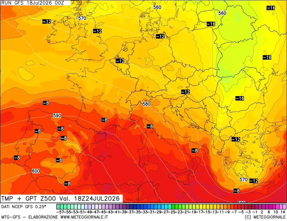 mappa 500 hPa Temp + GPT