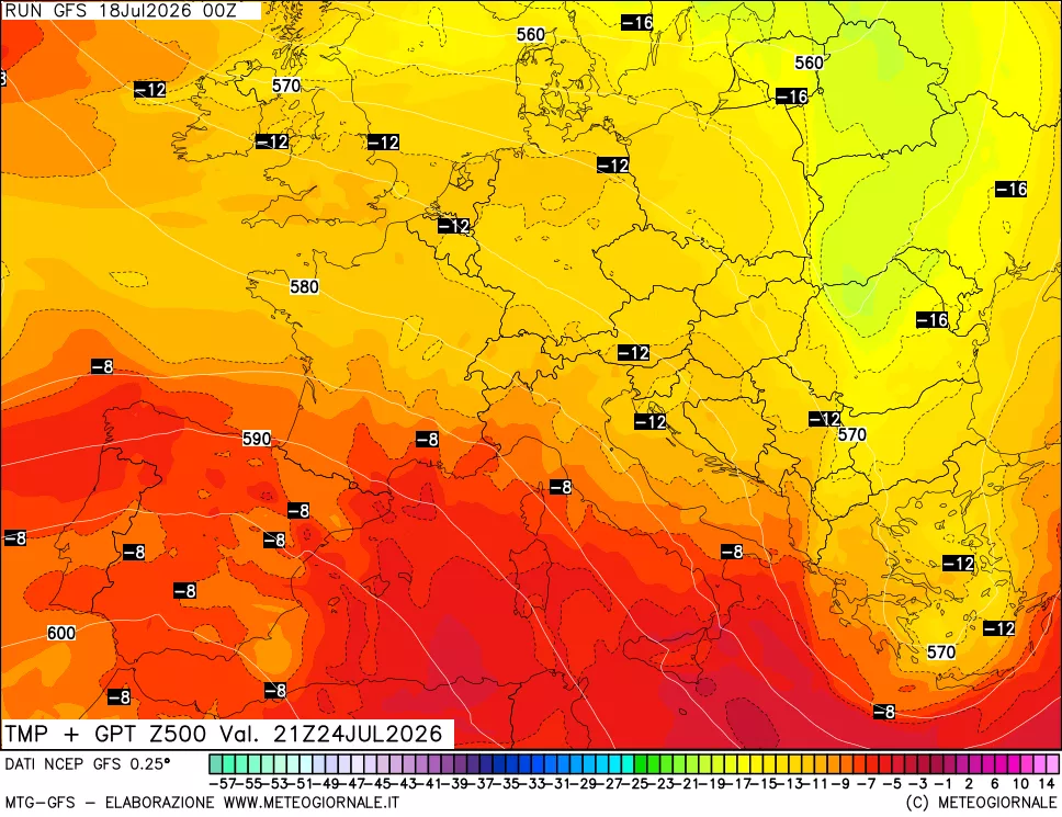 mappa 500 hPa Temp + GPT