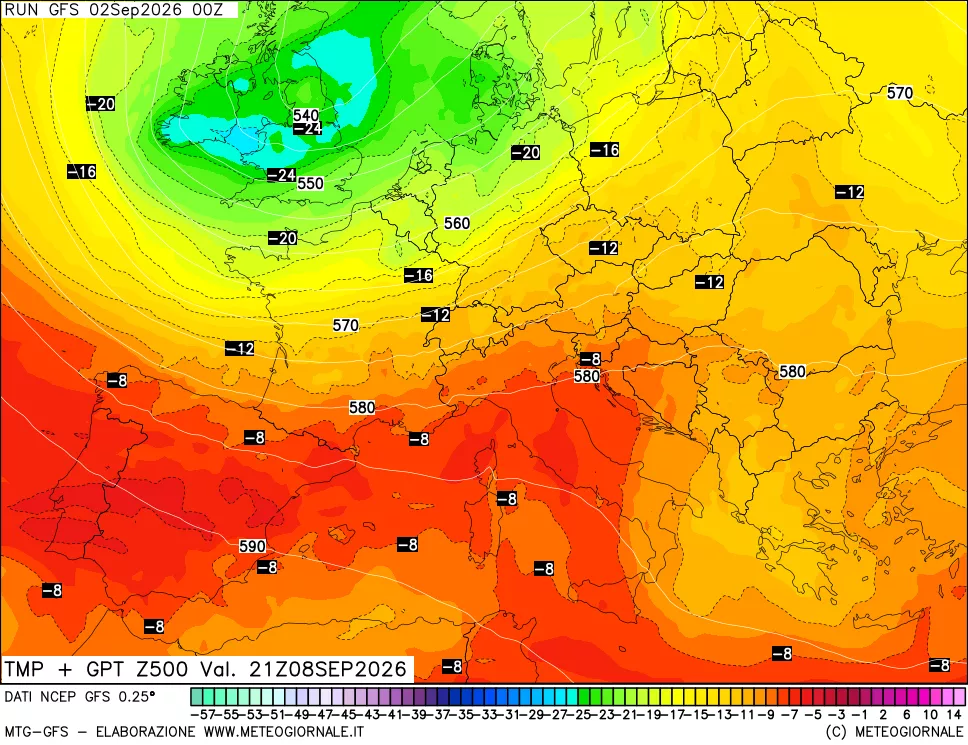 mappa 500 hPa Temp + GPT