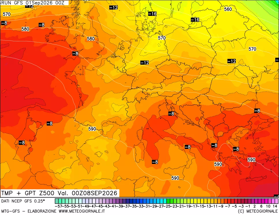 mappa 500 hPa Temp + GPT