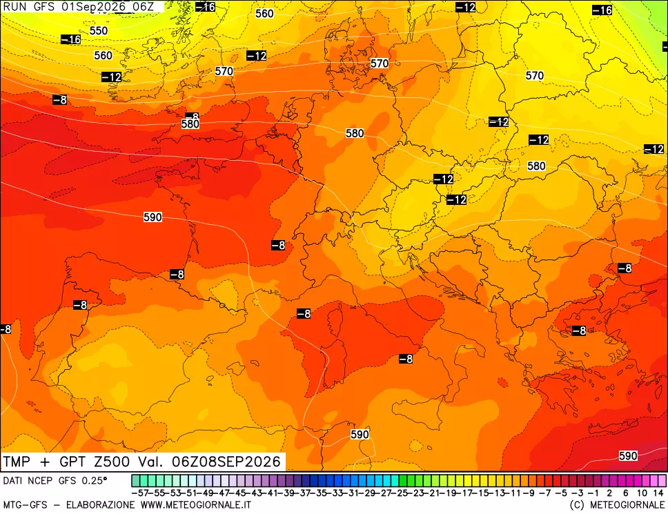 mappa 500 hPa Temp + GPT