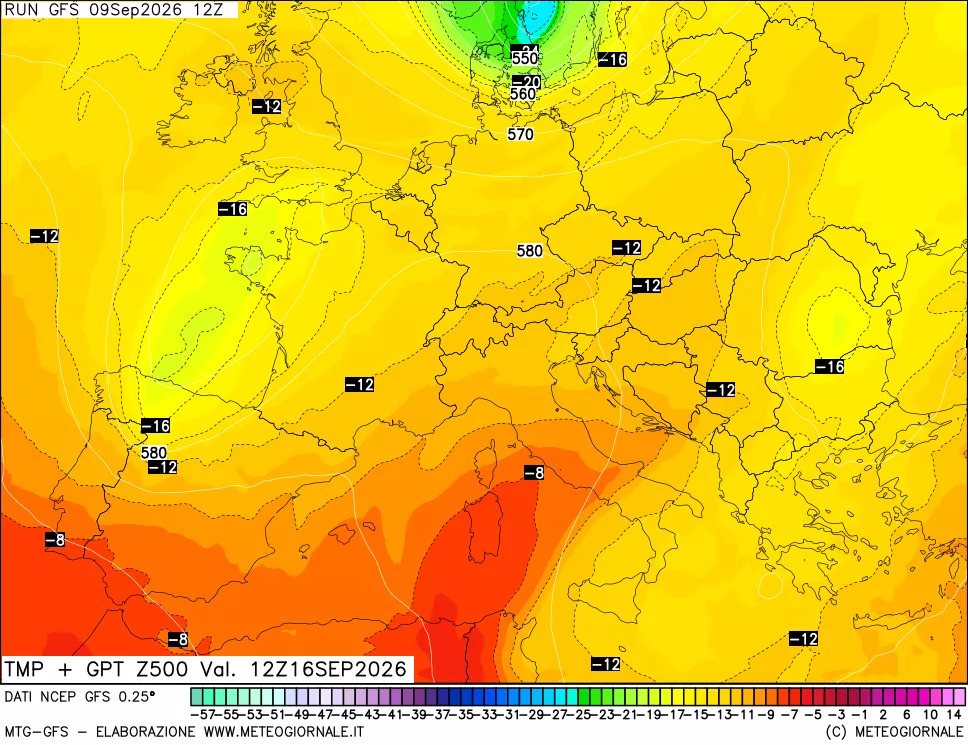 mappa 500 hPa Temp + GPT