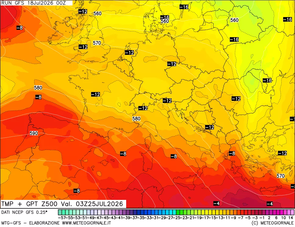 mappa 500 hPa Temp + GPT