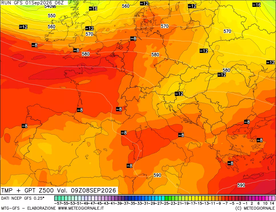 mappa 500 hPa Temp + GPT