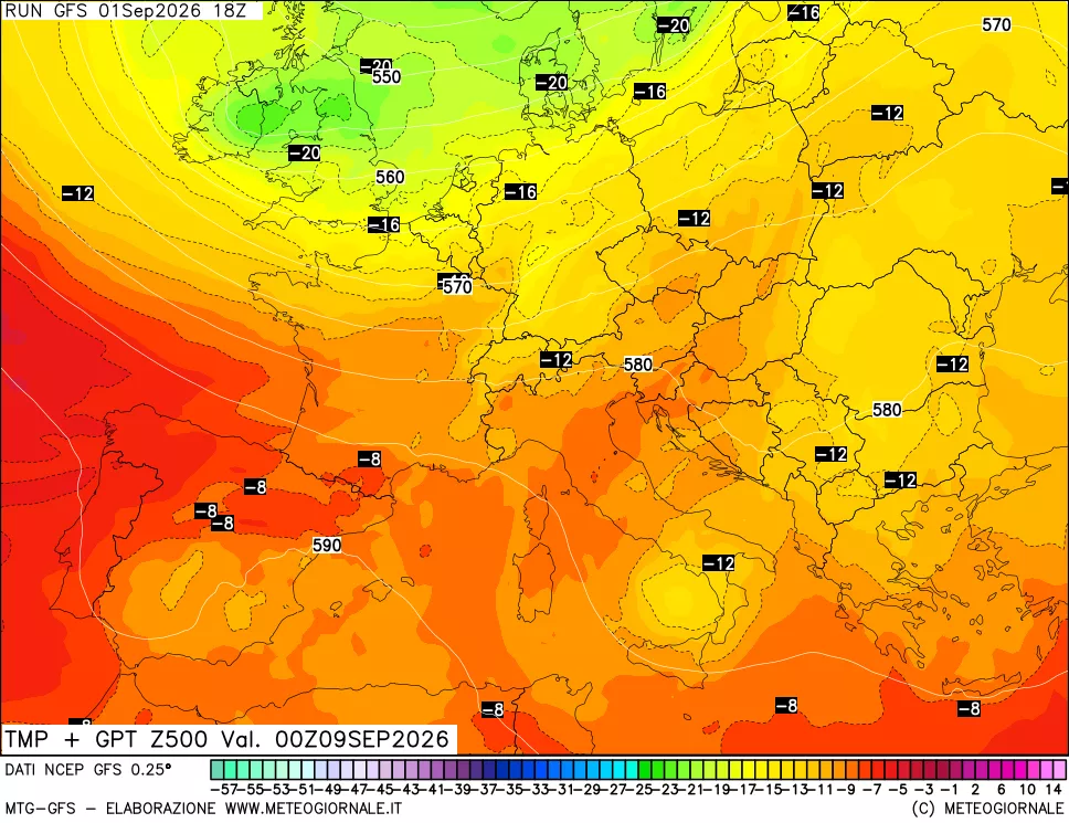 mappa 500 hPa Temp + GPT