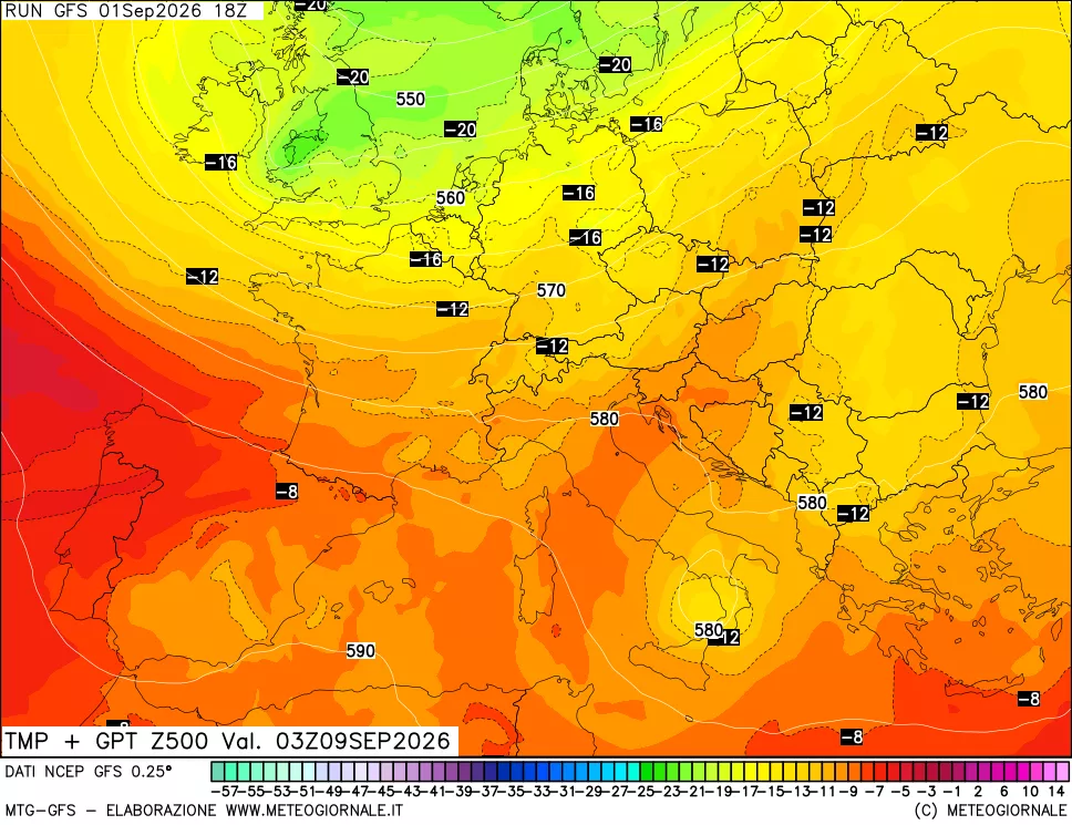 mappa 500 hPa Temp + GPT