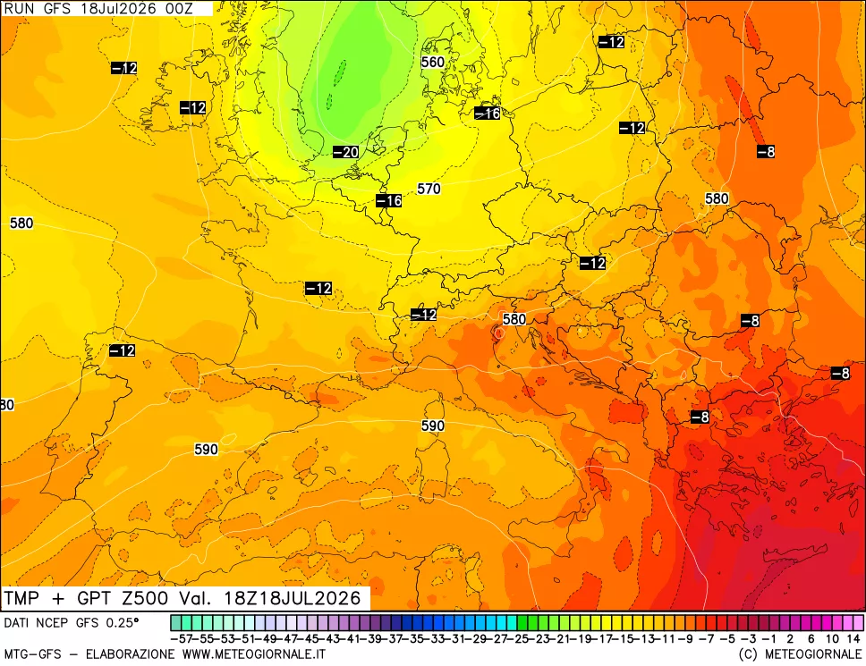 mappa 500 hPa Temp + GPT