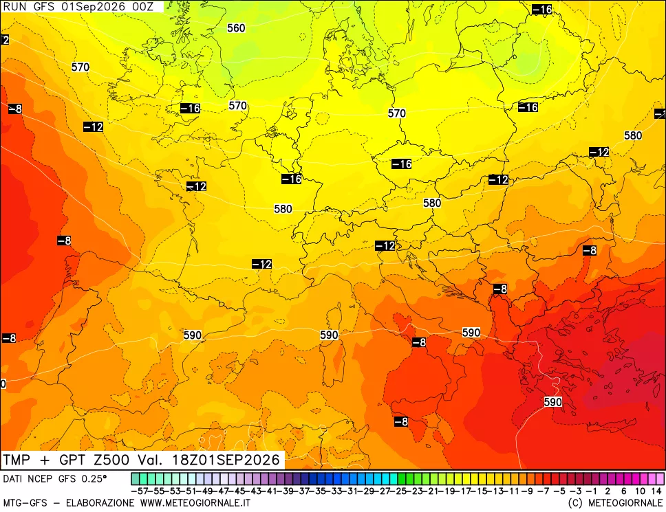 mappa 500 hPa Temp + GPT