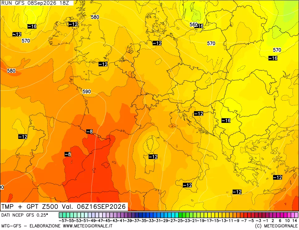 mappa 500 hPa Temp + GPT