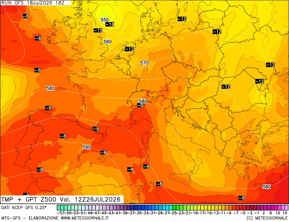 mappa 500 hPa Temp + GPT
