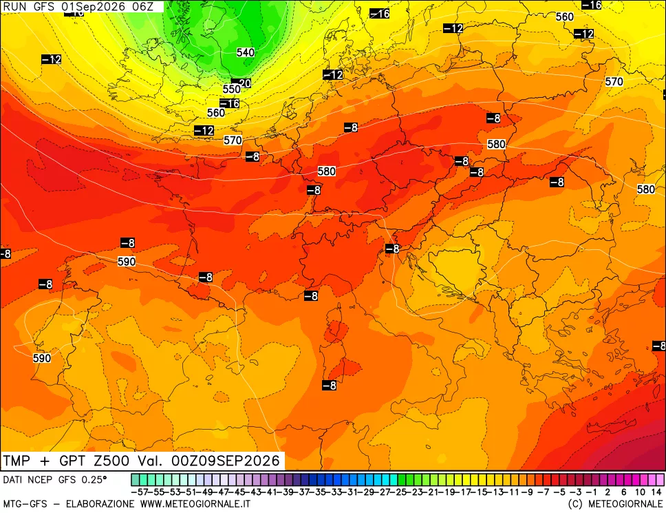 mappa 500 hPa Temp + GPT