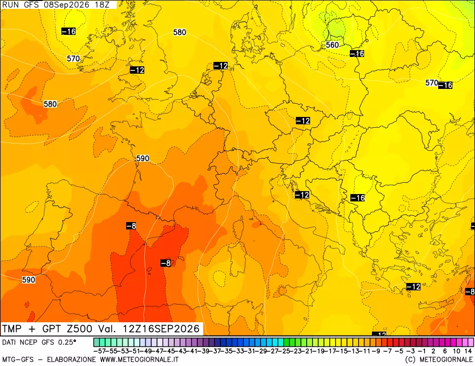 mappa 500 hPa Temp + GPT