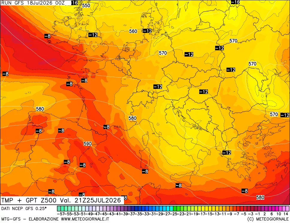 mappa 500 hPa Temp + GPT