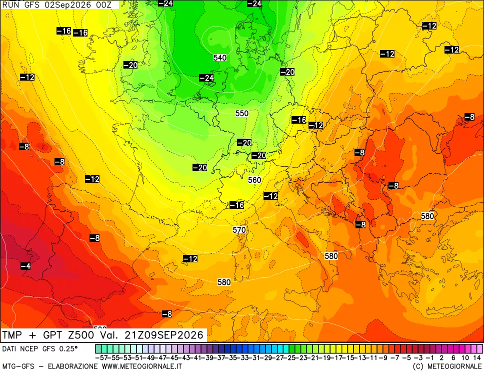 mappa 500 hPa Temp + GPT