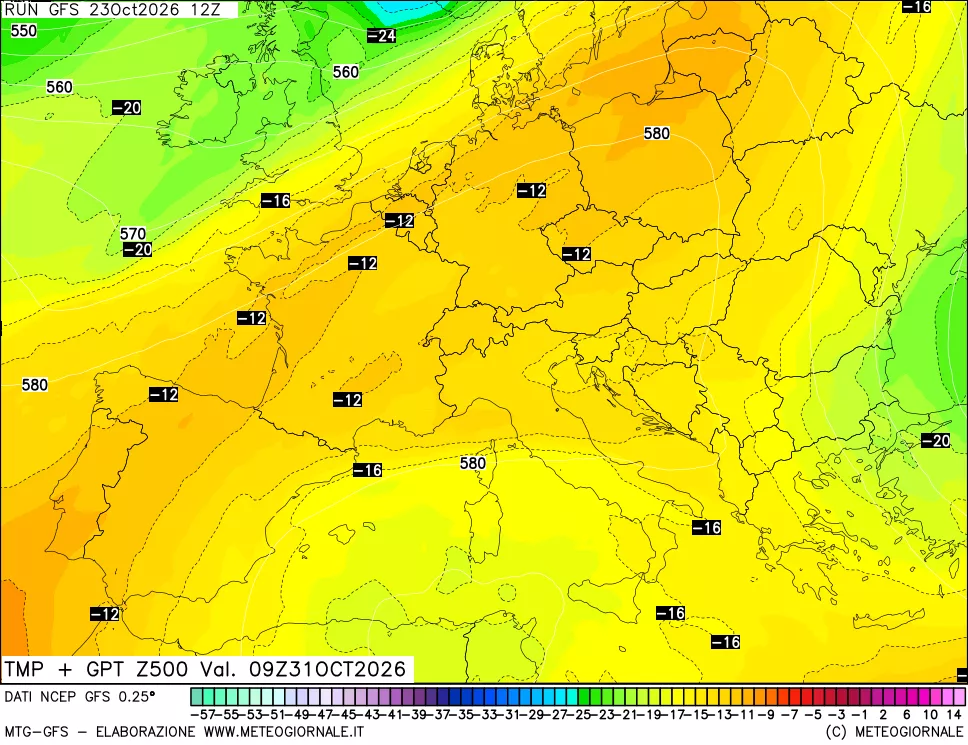 mappa 500 hPa Temp + GPT