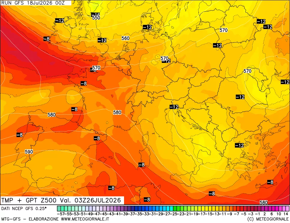 mappa 500 hPa Temp + GPT