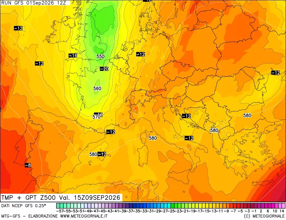 mappa 500 hPa Temp + GPT