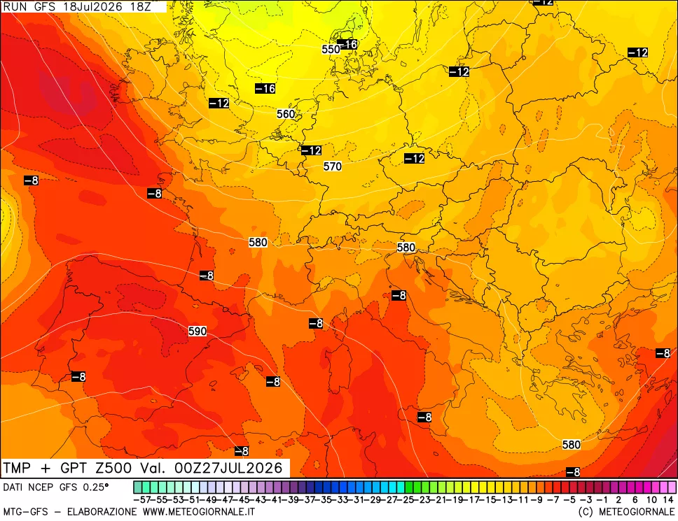mappa 500 hPa Temp + GPT