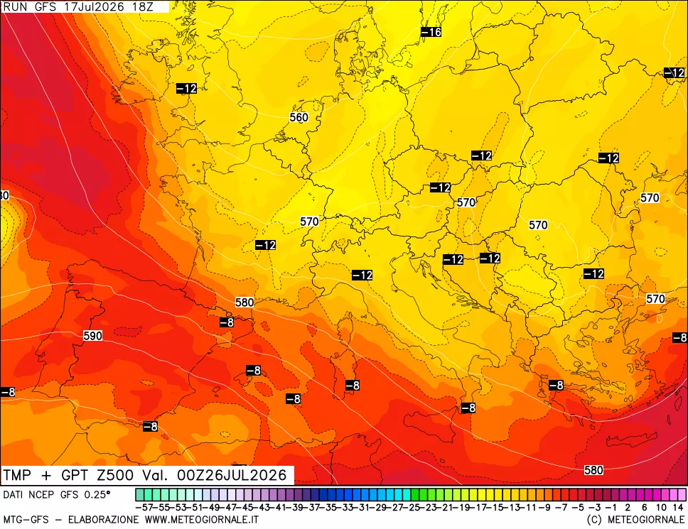 mappa 500 hPa Temp + GPT