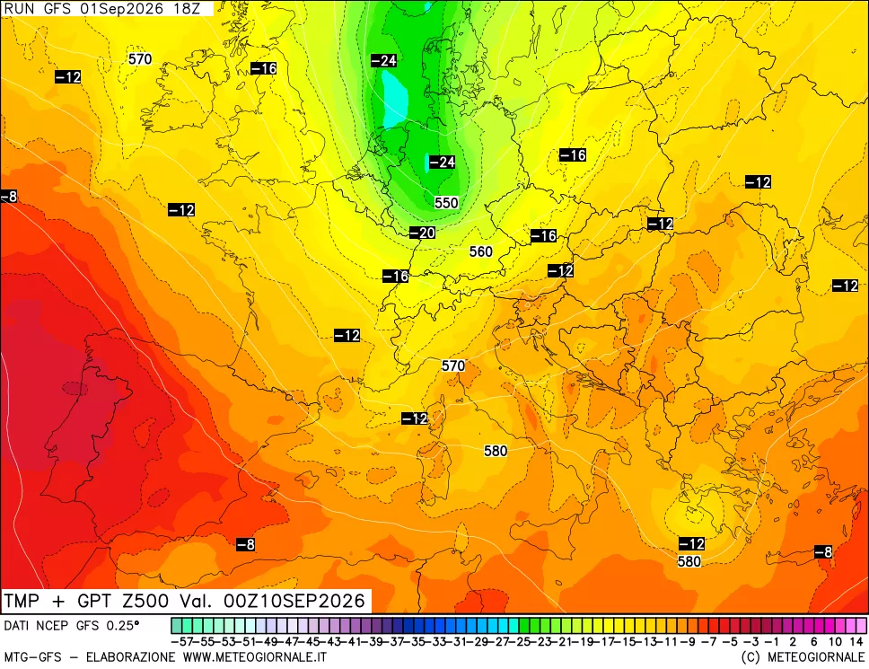 mappa 500 hPa Temp + GPT