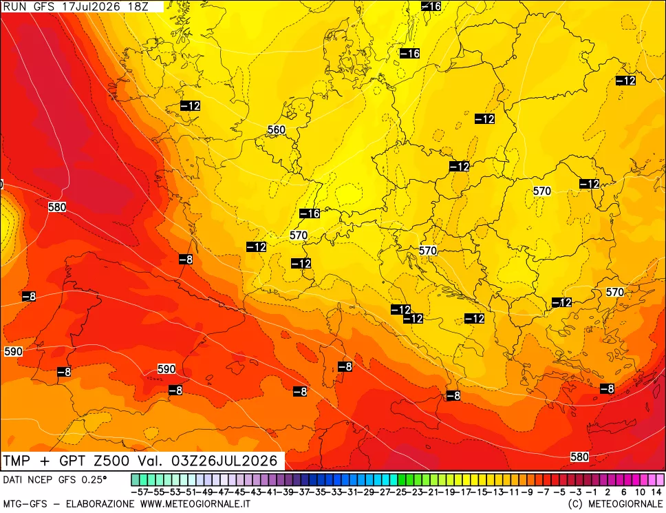 mappa 500 hPa Temp + GPT