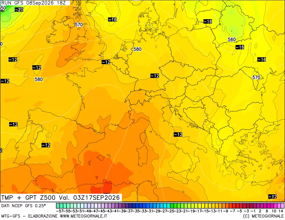mappa 500 hPa Temp + GPT