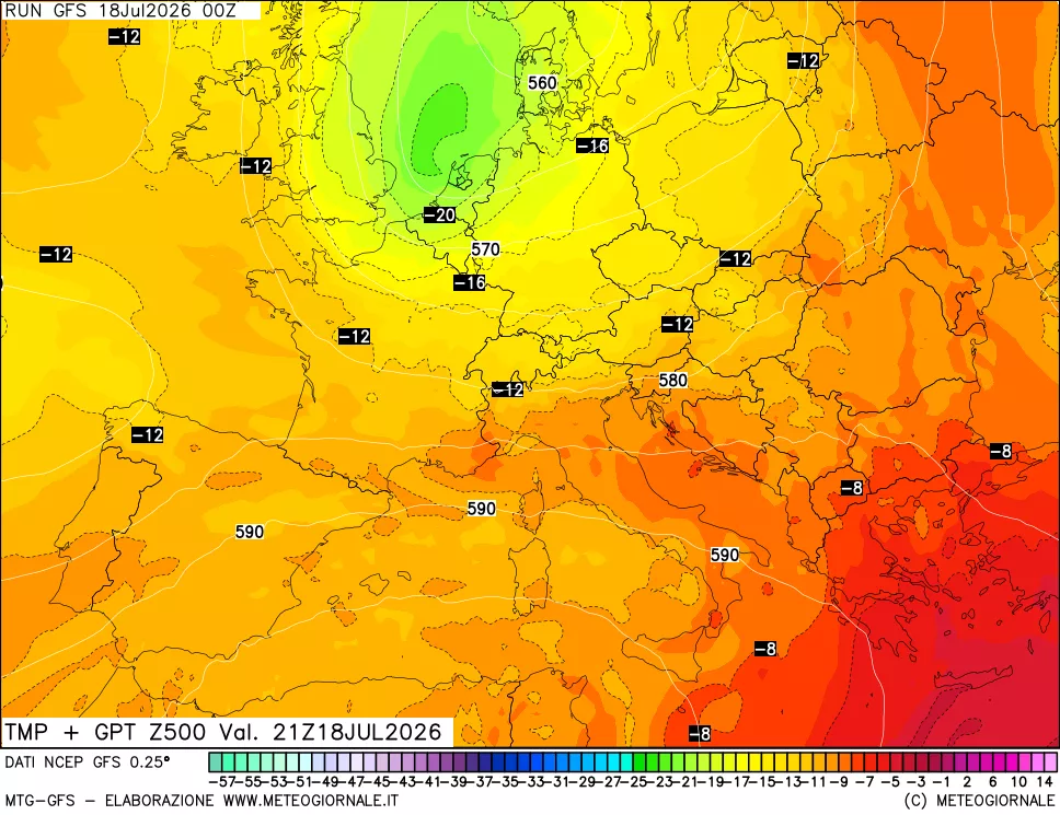 mappa 500 hPa Temp + GPT