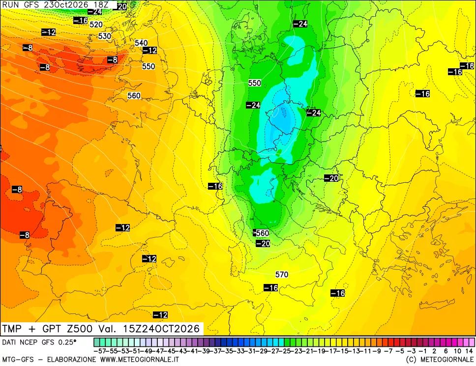 mappa 500 hPa Temp + GPT