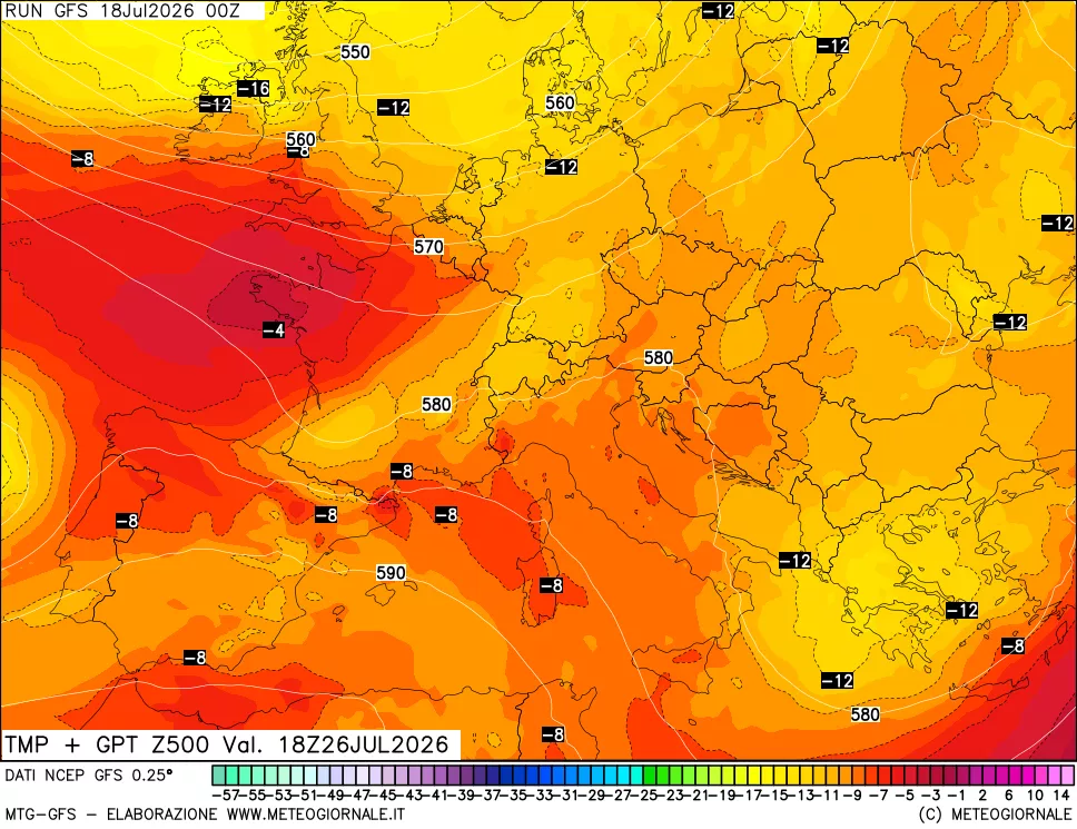 mappa 500 hPa Temp + GPT