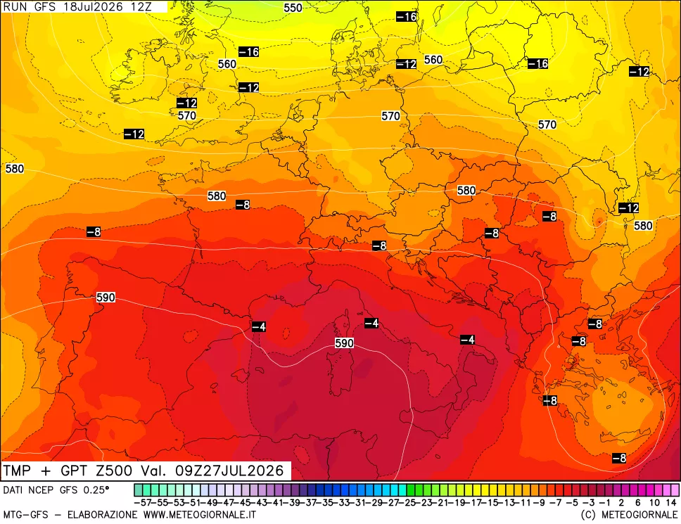 mappa 500 hPa Temp + GPT