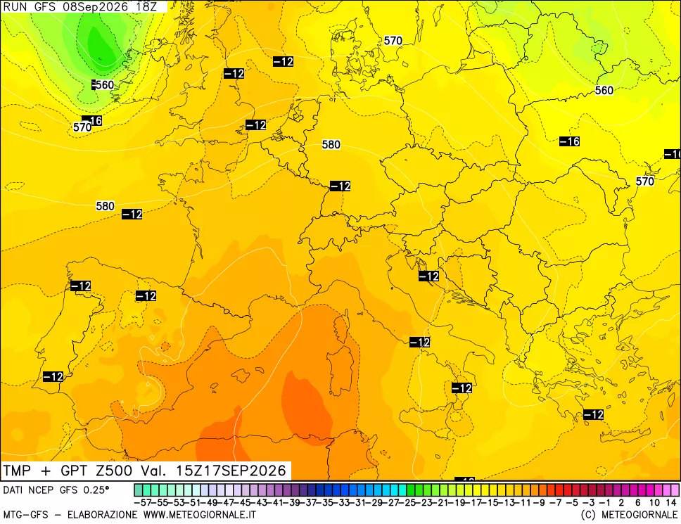 mappa 500 hPa Temp + GPT