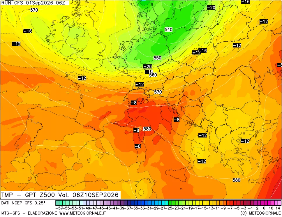 mappa 500 hPa Temp + GPT