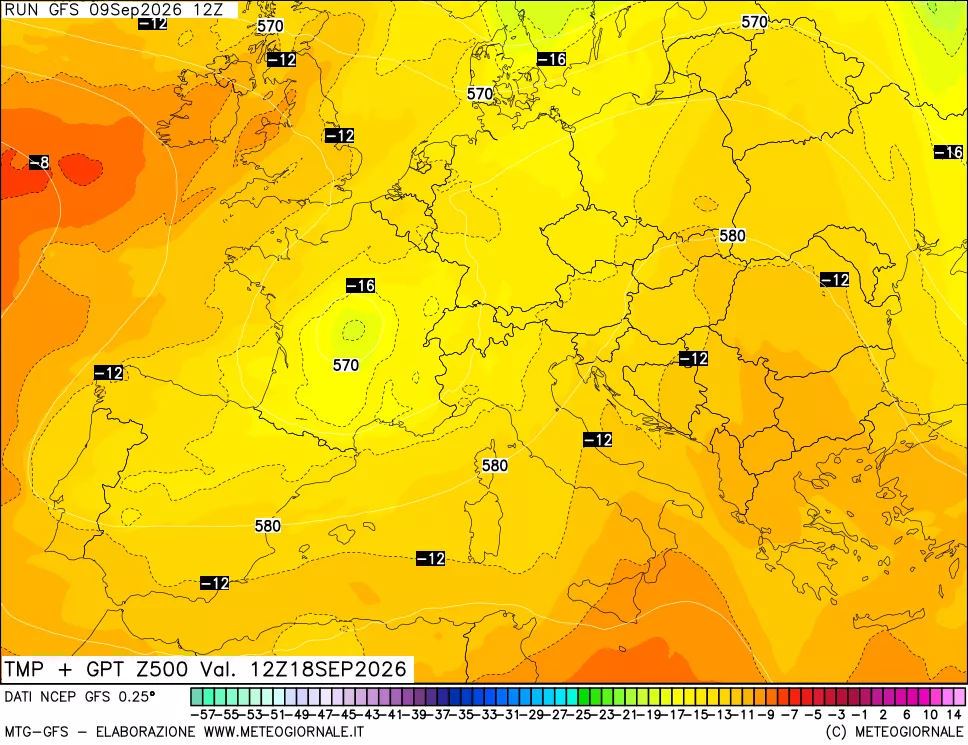 mappa 500 hPa Temp + GPT
