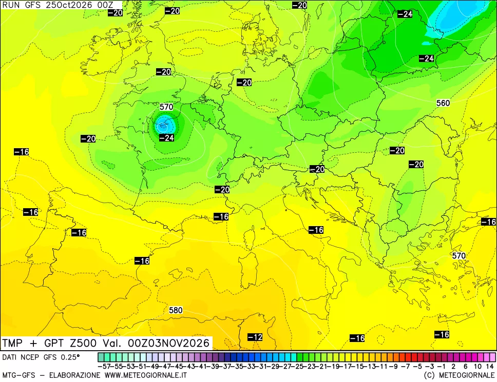 mappa 500 hPa Temp + GPT