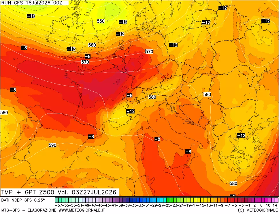 mappa 500 hPa Temp + GPT