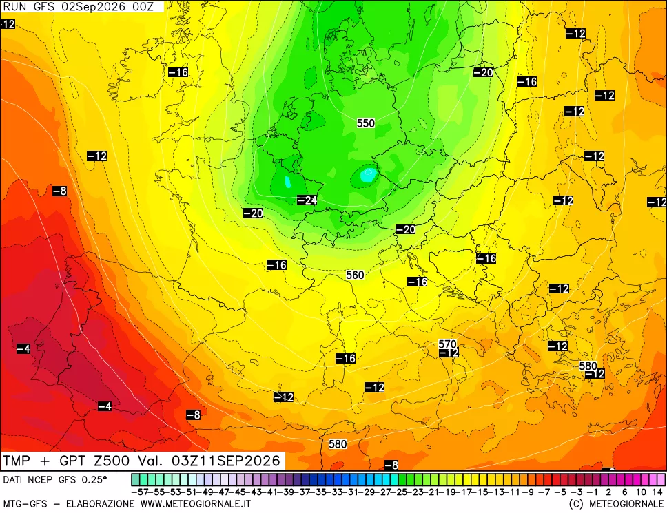 mappa 500 hPa Temp + GPT