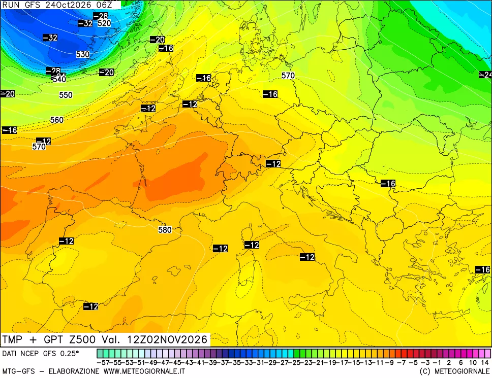 mappa 500 hPa Temp + GPT