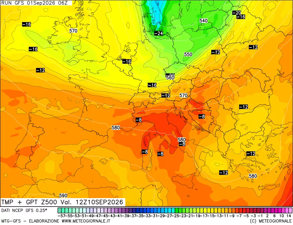 mappa 500 hPa Temp + GPT