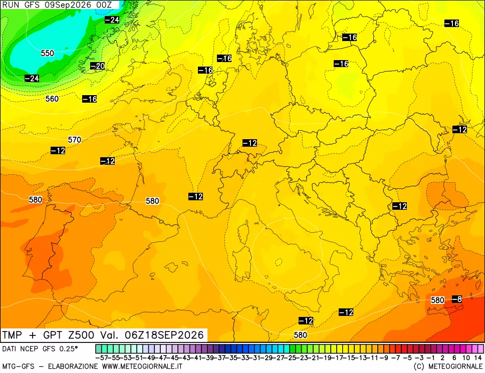 mappa 500 hPa Temp + GPT