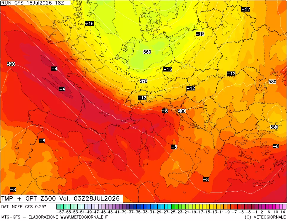 mappa 500 hPa Temp + GPT