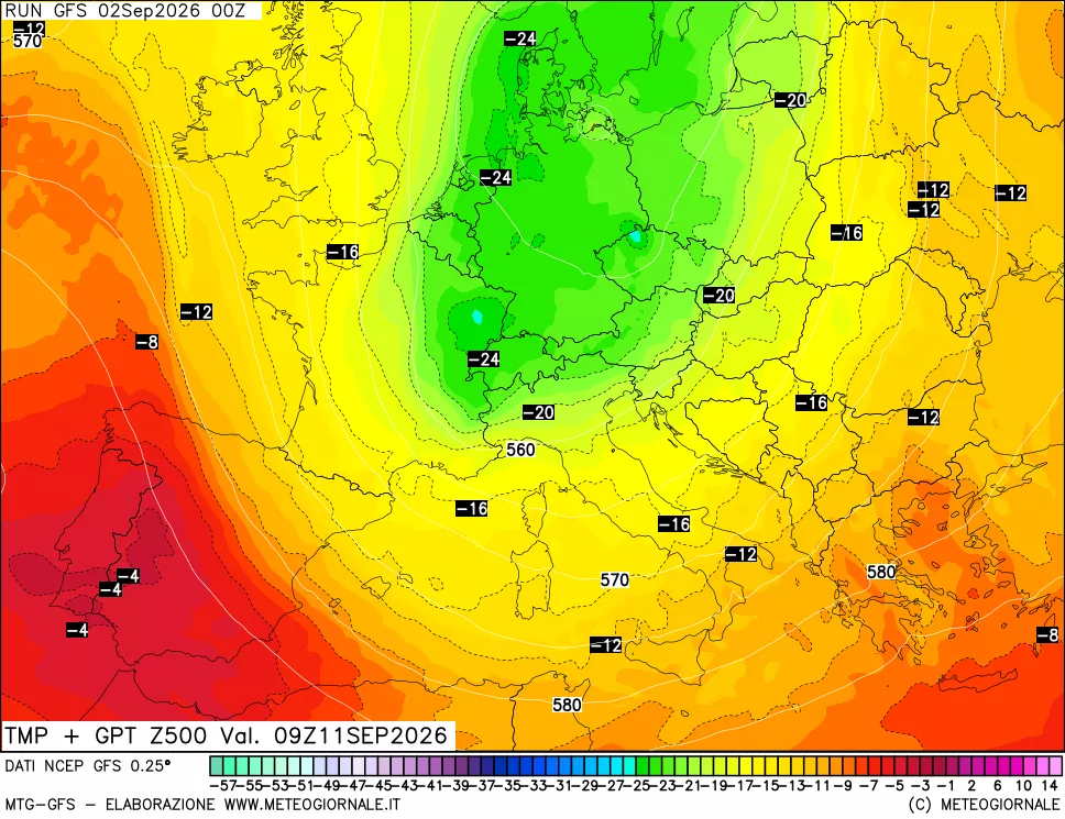 mappa 500 hPa Temp + GPT