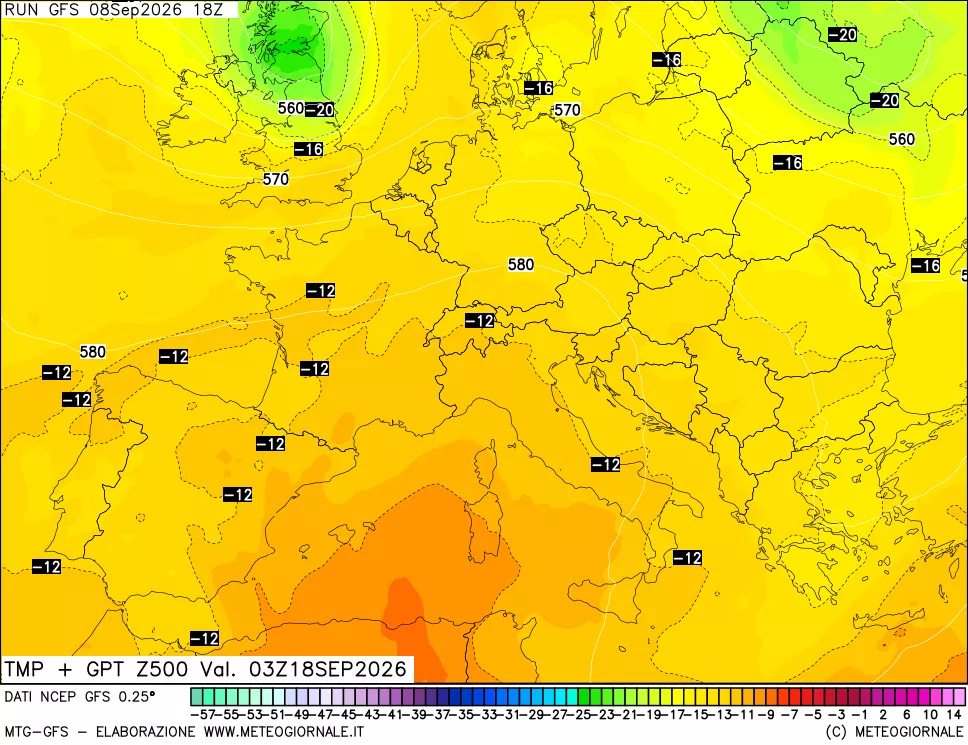mappa 500 hPa Temp + GPT